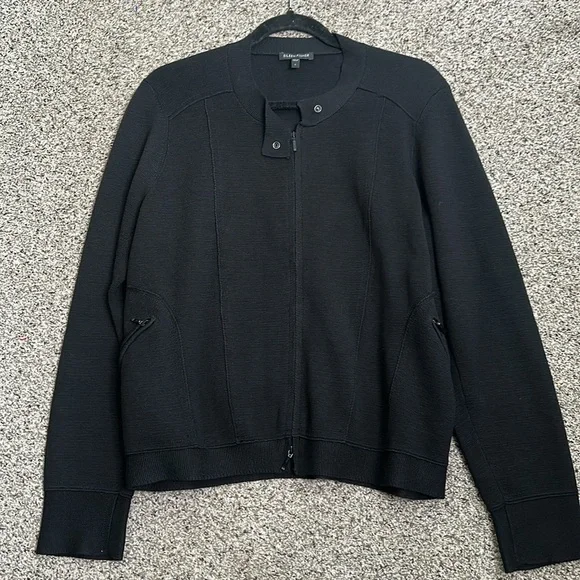 Eileen fisher slik cotton blend zip up knit jacket shirt L black quilt luxury - Picture 9 of 10